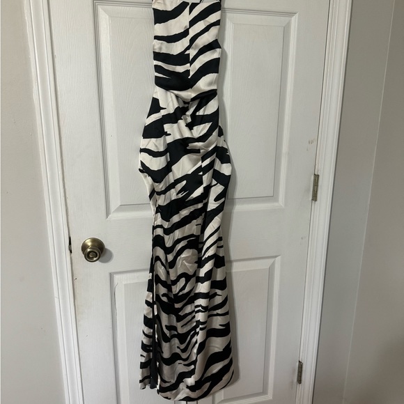 Free People Abby Satin lace up zebra print maxi dress with high split - Picture 2 of 14